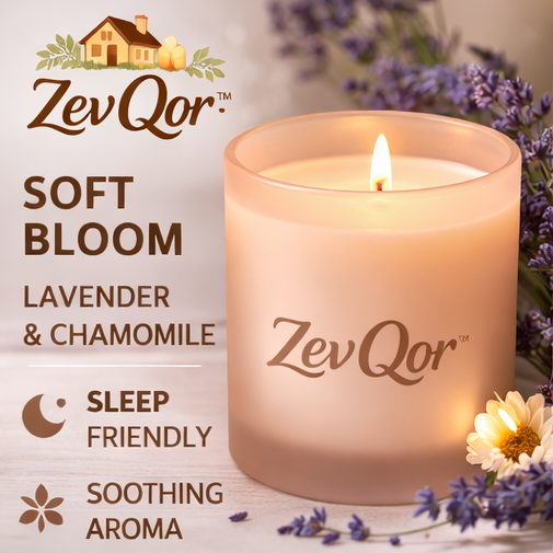 ZevQor™ Soft Bloom Candle – Lavender Chamomile Scent | Relaxing Sleep Candle | Floral Home Aroma Candle