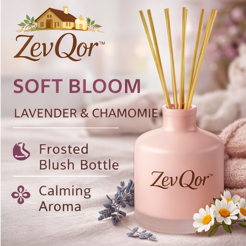 ZevQor™ Soft Bloom Reed Diffuser – Lavender & Chamomile | Relaxing Sleep Aroma Diffuser | Bedroom Calm Scent